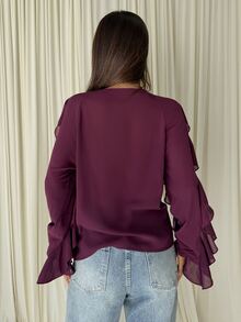Aloruh Women's Autumn/Winter Bohemian Ruffle Loose Blouse - Purple - View 2