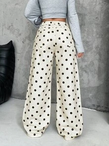 SHEIN PETITE بنطلون نسائي من الدنيم السميك بخصر غير متماثل وقصة فضفاضة وساق واسعة - أبيض - مشاهدة 2