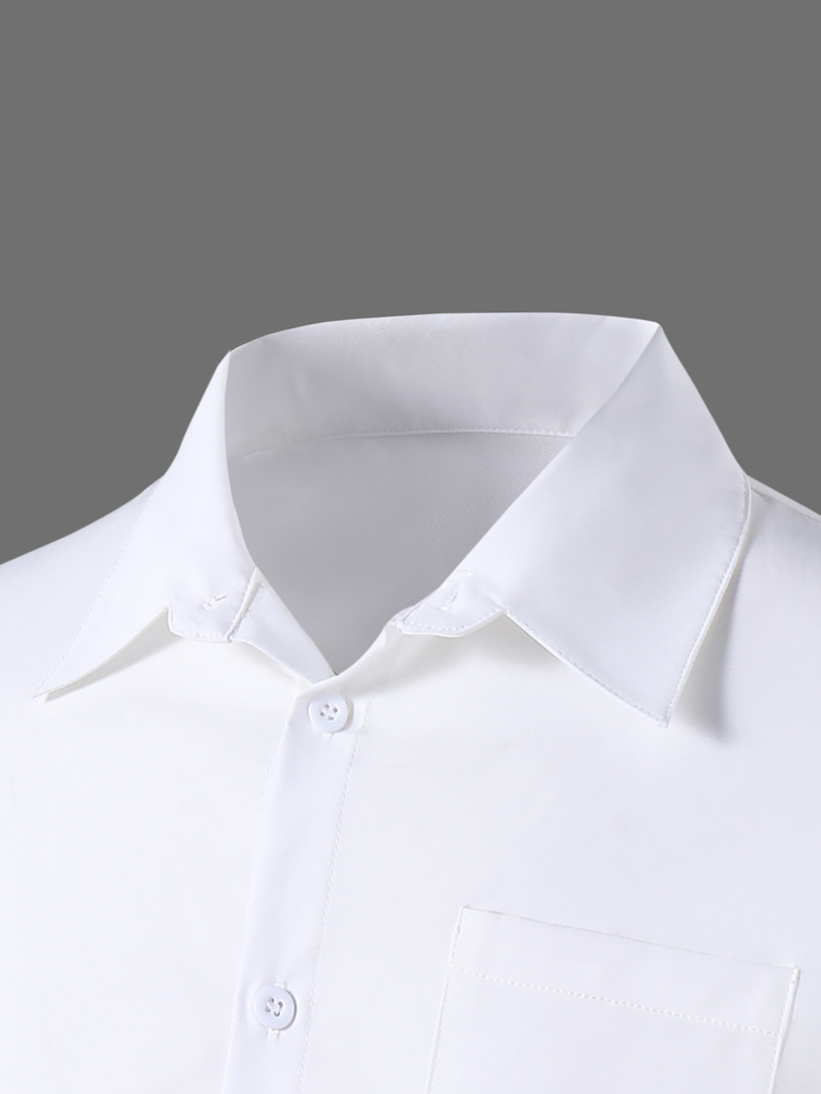 SHEIN Casuvi Kids 1pc Teen Boys All-Season Gentleman Basic Professional College Pure White Pocket Long Sleeve Shirt - White - View 6