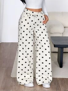 SHEIN PETITE Women's Thick Denim Asymmetrical Waist Loose Wide Leg Pants - White - View 4
