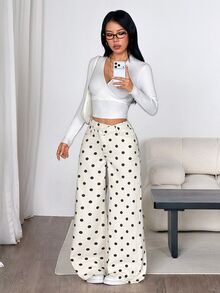 SHEIN PETITE Women's Thick Denim Asymmetrical Waist Loose Wide Leg Pants - White - View 3