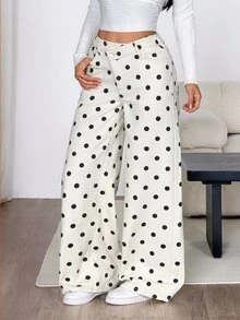 SHEIN PETITE Women's Thick Denim Asymmetrical Waist Loose Wide Leg Pants - White - View 5