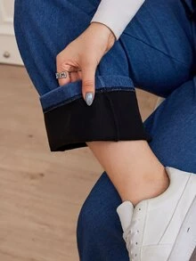 SHEIN Tall بنطلون جينز نسائي بخصر عالي مع رباط بلون موحد، أسلوب الشارع الحضري النهضوي، موضة كاجوال إبداعية وشخصية ملابس الشارع - الأزرق - مشاهدة 4