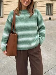 Aloruh 女款秋冬漸層寬鬆套頭毛衣 日常旅行淺綠色休閒款 - 彩色 - 查看 5