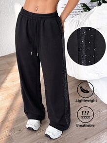 StreetHx Women's Black Patchwork Sports Pants - Black - View 1