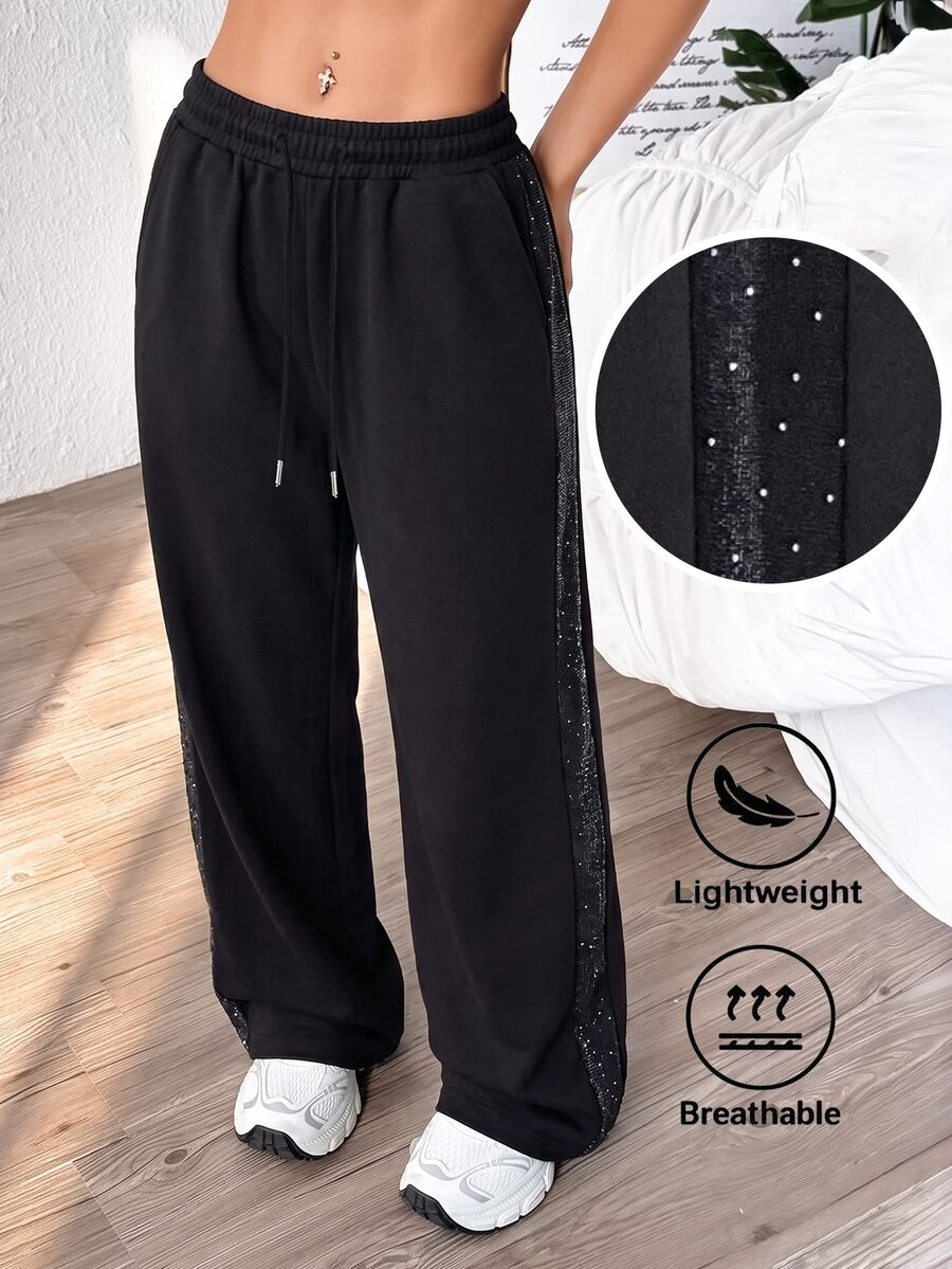 StreetHx Women's Black Patchwork Sports Pants - Black - View 1