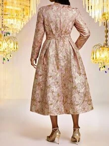 Fleurora Plus Size Elegant Party Jacquard Dress Fall - Dusty Pink - View 2
