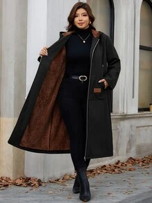 Reflora 大尺碼拉鍊連帽外套 秋季 辦公室 度假 俱樂部 家庭旅行 棕色 休閒 寬鬆 哥德風 冬季 - 黑色 - 查看 3