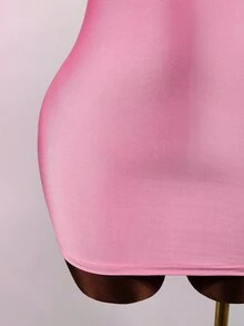 Mistrie Women's Bow Decor Off-Shoulder Spaghetti Strap Fitted Mini Dress - Pink - View 7