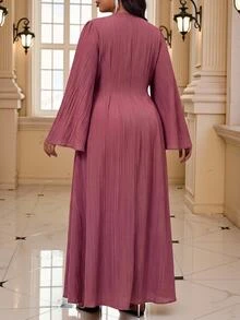 Fleurora Gaun Pesta Elegan Ukuran Besar dengan Dekorasi Renda untuk Musim Gugur - Merah - View 2