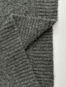 Linhara CURVE Women Fall Winter Casual Cold Shoulder Cable Knit Sweater, Grey Loose Long Sleeve Pullover Cold Shoulder Knit Top - Grey - View 3