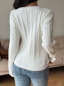 Autumina Women's Versatile Elegant Cable Knit Button Cardigan - White - View 2
