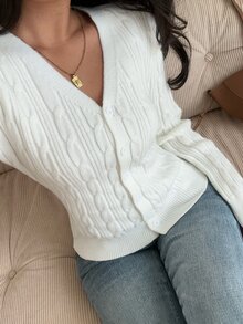 Autumina Women's Versatile Elegant Cable Knit Button Cardigan - White - View 6