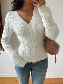Autumina Women's Versatile Elegant Cable Knit Button Cardigan - White - View 1