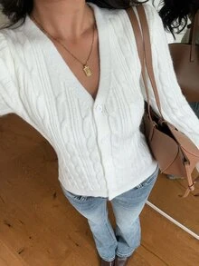 Autumina Women's Versatile Elegant Cable Knit Button Cardigan - White - View 3