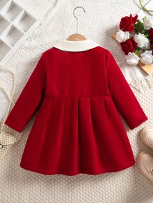 SHEIN 女童小女孩編織拼色翻領休閒秋冬大衣 - 紅色 - 查看 6