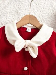 SHEIN 女童小女孩編織拼色翻領休閒秋冬大衣 - 紅色 - 查看 5