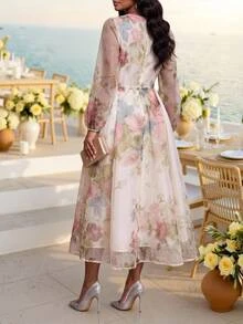Fleurora Plus Size Elegant Party Floral Print Dress Fall - Multicolor - View 2
