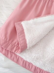 SHEIN 女童小女孩編織素色人造毛連帽休閒冬季外套 - 粉色 - 查看 9