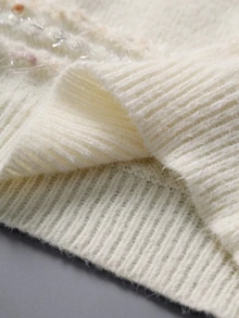 GlowEve CURVE Women Plus Size Cream White Round Neck Knit Vest, Wave Striped Shiny Yarn Fringe Sleeveless Loose Soft Fuzzy Tank Top For Fall Spring - White - View 8