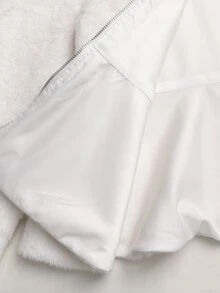 SHEIN 兒童青少年女孩冬季優雅純白色抓絨加厚腰部荷葉邊下擺前開襟外套 - 白色 - 查看 11