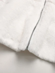 SHEIN 兒童青少年女孩冬季優雅純白色抓絨加厚腰部荷葉邊下擺前開襟外套 - 白色 - 查看 7