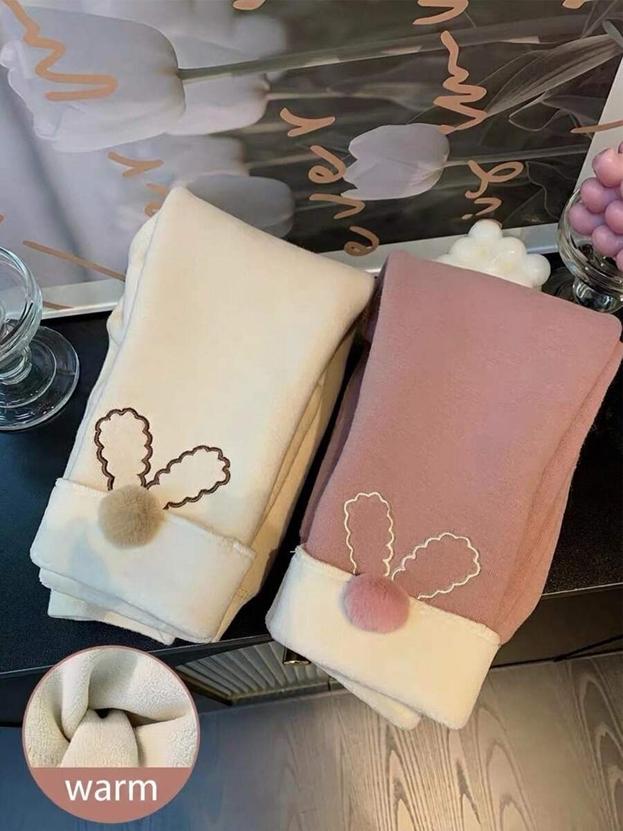 SHEIN سروال ضيق دافئ مزين بكرات الصوف للفتيات الصغيرات لفصل الخريف/الشتاء - متعدد الألوان - مشاهدة 1