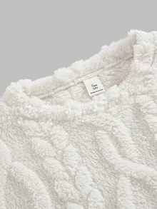 SHEIN Girlism Setelan Hoodie dan Celana Jogging Tebal Bertekstur 3D untuk Remaja Perempuan, Pakaian Musim Dingin dan Gugur - Putih - View 4