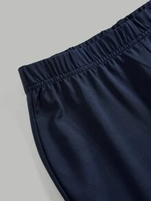 SHEIN 青少年女孩波點拼接長袖上衣與長褲套裝，返校秋季穿搭，秋季服飾，運動休閒修身款 - 藏蓝色 - 查看 6