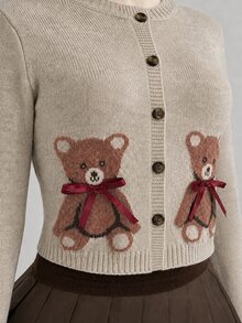 Elamini Women's Fashion Casual Sweet Cute Bear Cardigan, Loose Fit Fun Daily Commute Outerwear - Multicolor - View 8