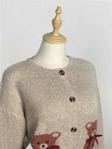 Elamini Women's Fashion Casual Sweet Cute Bear Cardigan, Loose Fit Fun Daily Commute Outerwear - Multicolor - View 5
