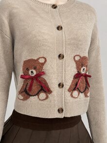 Elamini Women's Fashion Casual Sweet Cute Bear Cardigan, Loose Fit Fun Daily Commute Outerwear - Multicolor - View 7