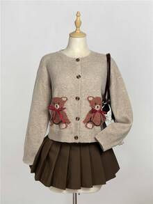 Elamini Women's Fashion Casual Sweet Cute Bear Cardigan, Loose Fit Fun Daily Commute Outerwear - Multicolor - View 6