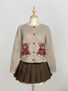 Elamini Women's Fashion Casual Sweet Cute Bear Cardigan, Loose Fit Fun Daily Commute Outerwear - Multicolor - View 4