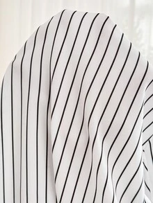 SHEIN Maternity Striped Drop Shoulder Long Sleeve Single-Breasted Casual Shirt Fall - White - View 6