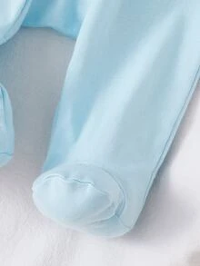 4pcs/Set Newborn Light Blue Solid Color Long Sleeve Top With Cute Panda Patch, Matching Footed Pants, Hat And Gloves, Home Wear Set, Best Gift For Newborn - Baby Blue - View 5