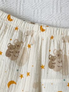 2件組新生兒棉質皺褶卡通套裝，柔軟長袖上衣與連腳褲，秋冬節日居家休閒服 - 白色 - 查看 4