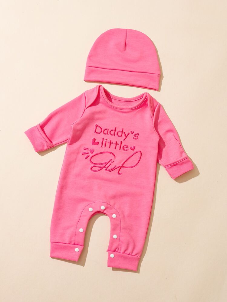 SHEIN 2Pcs Set Newborn Boy Photography Outfits Little Brother Embroidery Baby Coming Outfit Baby Autumn Winter - Pink - View 3