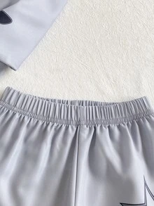 SHEIN Playful Pals 2件組男嬰夾克外套+短褲套裝，學院風灰色黑色火焰星星字母拉鍊彈性長袖立領，適合學校、戶外、秋季、假期、萬聖節、運動 - 深灰色 - 查看 5