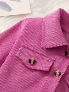 SHEIN Elladie kids 女童新款時尚西裝領長袖外套配鬆緊腰A字分層花卉印花吊帶洋裝2件套，適合日常休閒、度假、春秋季 - 玫紅色 - 查看 7