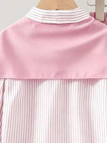 Young Girl 3pcs/Sets Casual Equestrian Small Print Striped Long Sleeve Shirt + Straight Leg Pants , Suitable For Daily/Various All Seasons - Pink - View 7