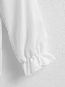 SHEIN Elladie kids 女童印花仿刺繡襯衫 荷葉邊飾蕾絲領 白色長袖校服襯衫 嬰兒洗禮花童款 秋季仙女牛仔女孩風 - 白色 - 查看 7