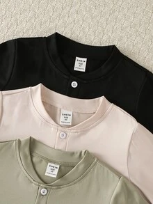 SHEIN 男童時尚休閒多色3件組T恤套裝，長袖T恤，適合日常穿著，春/秋季季節過渡，可作外套與疊穿 - 彩色 - 查看 9