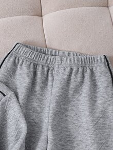 2件組男童時尚休閒極簡風拉鍊半開領長袖運動衫與運動長褲套裝，柔軟舒適面料，百搭版型，適合街頭風、日常休閒戶外，春秋日常穿著 - 灰色 - 查看 7