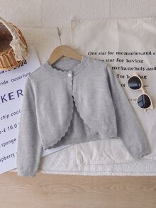 SHEIN Elladie kids كارديجان للفتيات الصغيرات بلون موحد كاجوال متعدد الاستخدامات للارتداء اليومي - رمادي - مشاهدة 8