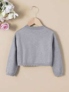 SHEIN Elladie kids كارديجان للفتيات الصغيرات بلون موحد كاجوال متعدد الاستخدامات للارتداء اليومي - رمادي - مشاهدة 2