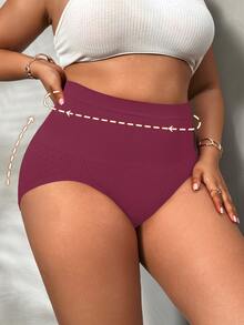 SHEIN 3pcs Women Plus Size Tummy Control Flat Belly Sheath Slimming Seamless Butt Lifter Shapewear Panties Solid Color Geometric Ribbed High Elastic Body Shaping Brief Underwear - Multicolor - View 6