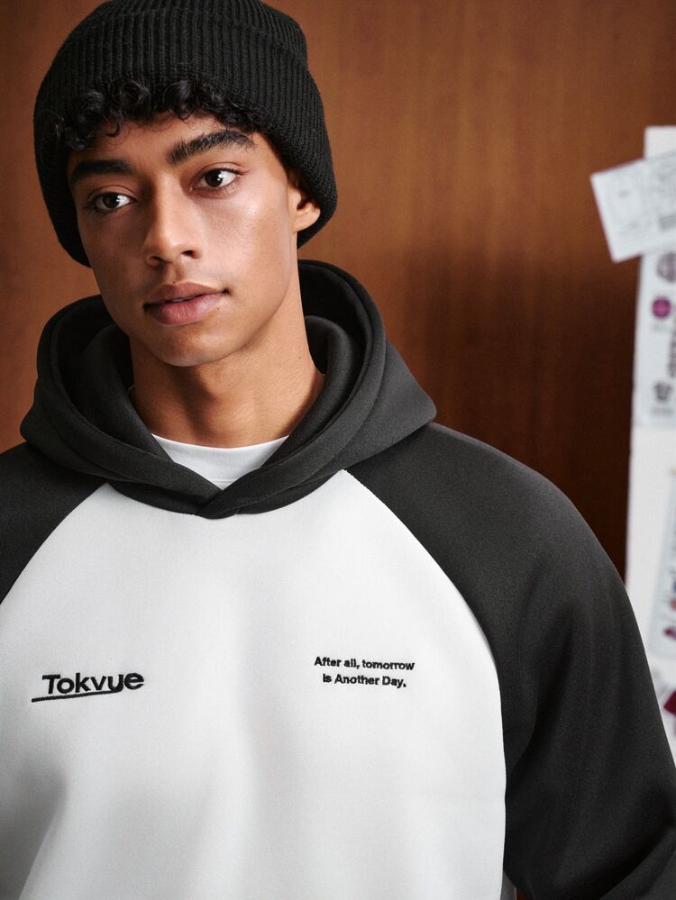 TOKVUE Hoodie pria - Hitam dan Putih - View 5