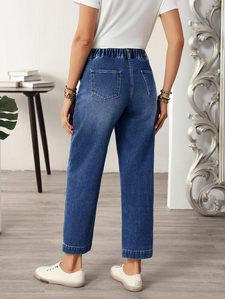 EMERY ROSE Jeans de mezclilla de uso diario versátil y casual con bolsillos y botones para mujer de talla grande - Azul lavado oscuro - Añade 2