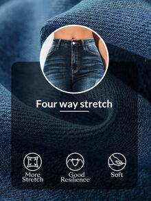 Flexra High-Waisted Button-Embellished Skinny Stretch Distressed Y2K Jeans - Dark Wash - View 10